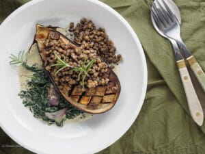 Aubergine Linsen Spinat