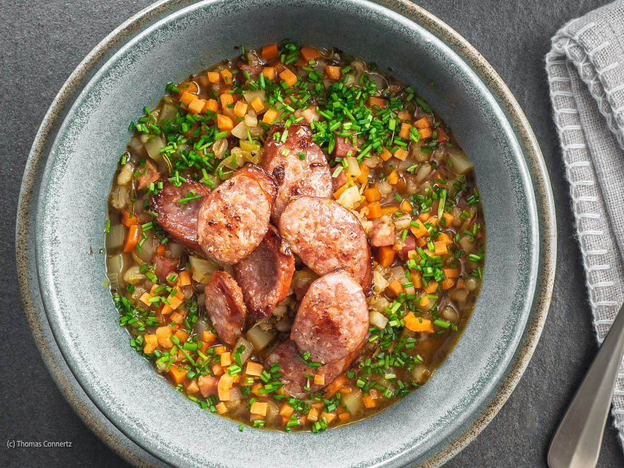 Gemüseeintopf Gerste Graupen Mettwurst
